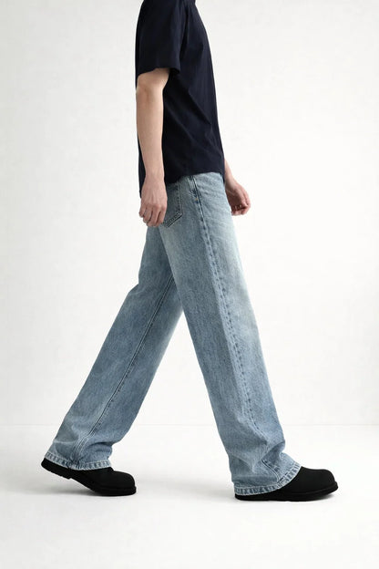 Relaxed Wide-Leg Washed Denim Jeans